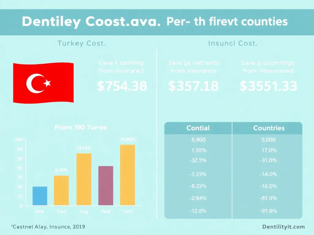 Visual comparison of dental costs graphs in Turkey versus other countries, including cost-saving benefits from insurance, professional and clear presentation
